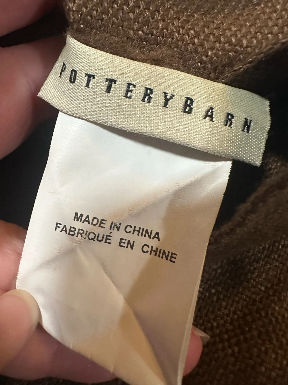 POTTERY BARN Pillow Cover Textured 100% LINEN Big Button Brown 18” X 18”